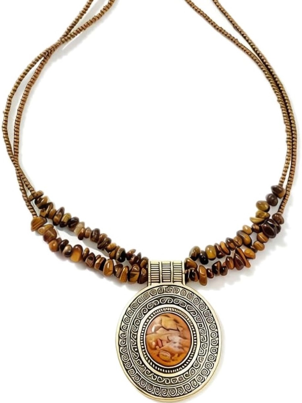 Anthropologie Brown Tiger Eye Disc Pendant Necklace - Picture 9 of 9